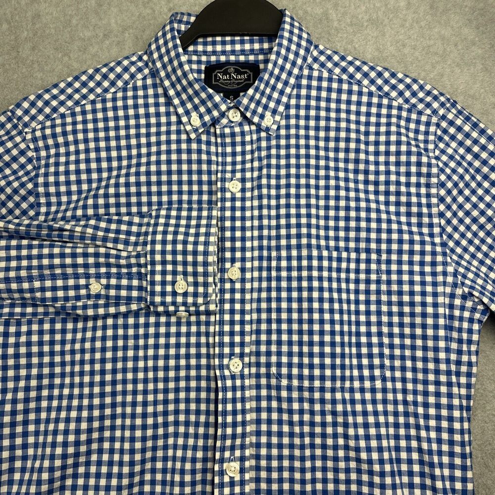 Nat Nast Shirt Mens S Oxford L/S Button Up Blue Check Plaid Preppy Picnic Pocket